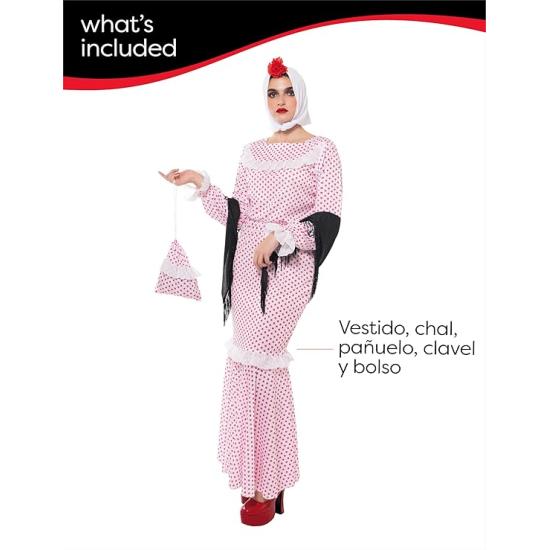 Fato Chulapa Deluxe para mulher, vestido, xale, cachecol, cravo e bolsa, tamanho standard, licença oficial para San Isidro, Chulapos, Chotis, Madrid Fato Chulapa Deluxe para mulher, vestido, xale, cachecol, cravo e bolsa, tamanho standard, licença oficial para San Isidro, Chulapos, Chotis, Madrid