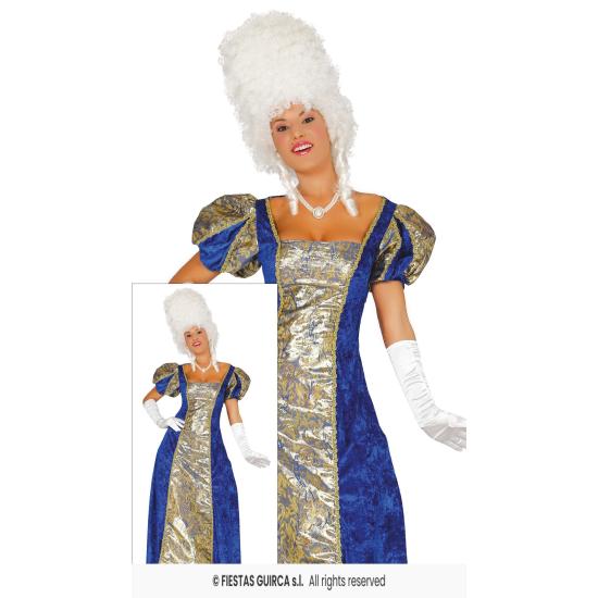 Traje de cortesã azul de época.