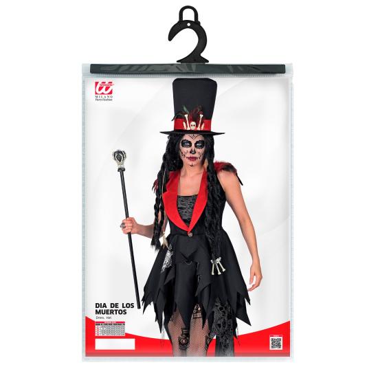 Fantasia de Dia dos Mortos para mulher – vestido e chapéu