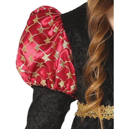 Fato de senhora medieval preto e vermelho para menina