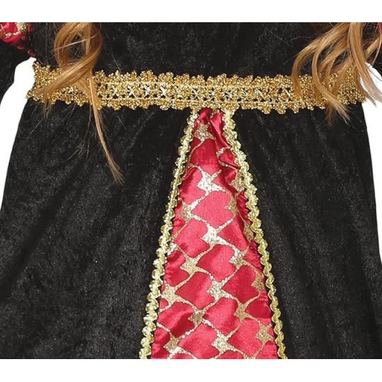 Fato de senhora medieval preto e vermelho para menina
