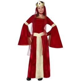 Fato de senhora medieval vermelha para menina