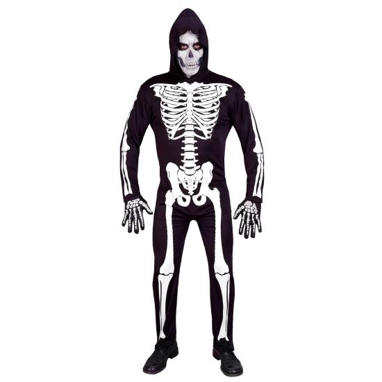 Fantasia de esqueleto com capuz para adulto – Halloween clássico