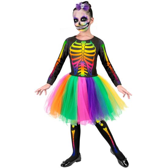 Fantasia de esqueleto multicolor para meninas