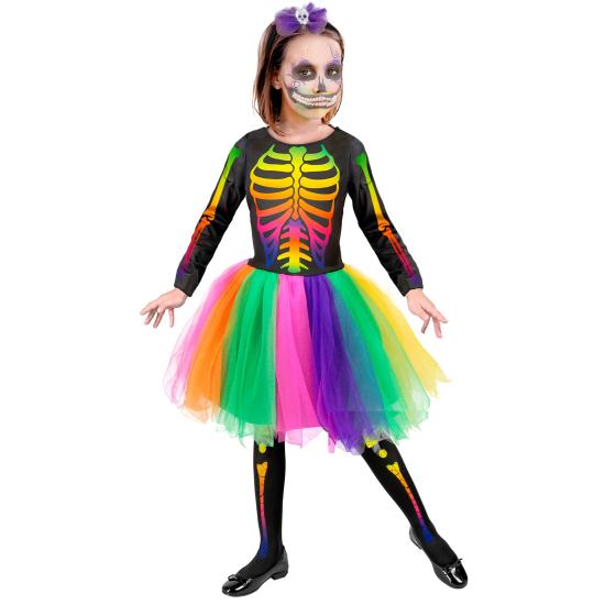 Fantasia de esqueleto multicolor para meninas