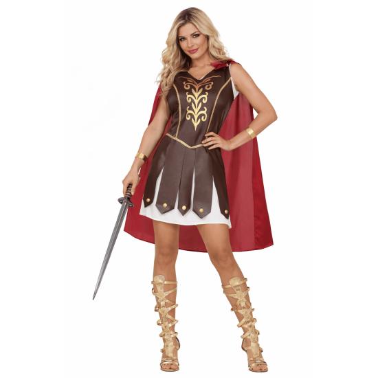 Traje de guerreira feminina com capa