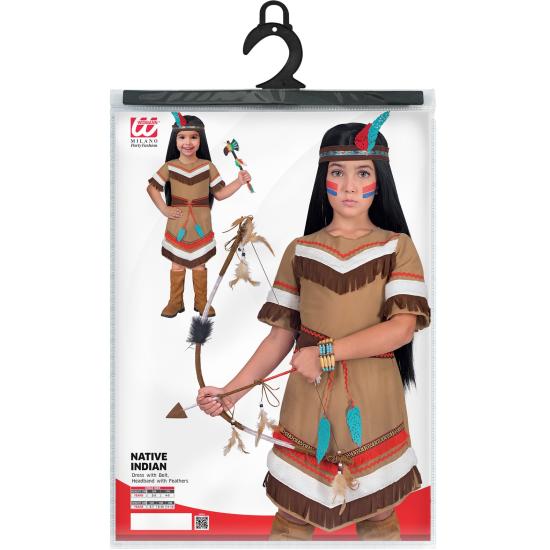 Fantasia indígena americana para meninas – Vestido com cinto e faixa de penas