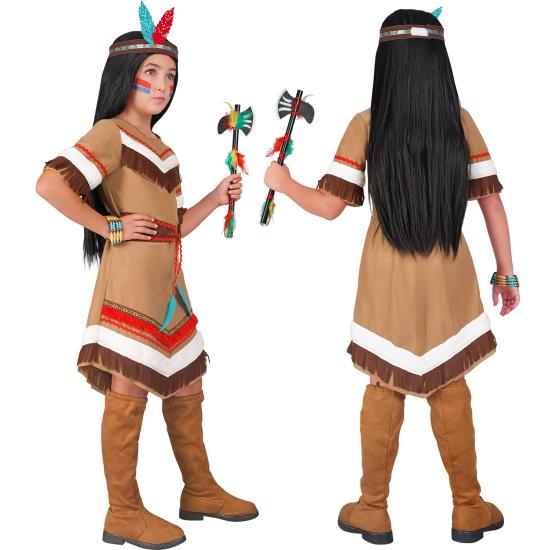 Fantasia indígena americana para meninas – Vestido com cinto e faixa de penas