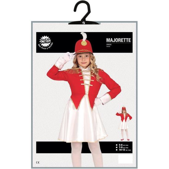Fantasia de Majorette para Meninas - Roupa Infantil Vermelha, Branca e Dourada