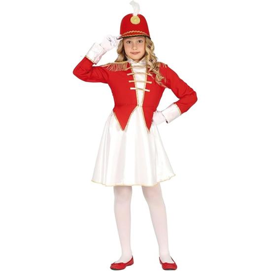 Fantasia de Majorette para Meninas - Roupa Infantil Vermelha, Branca e Dourada