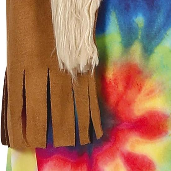 Fantasia de menina hippie, vestido e colete multicolorido tie-dye