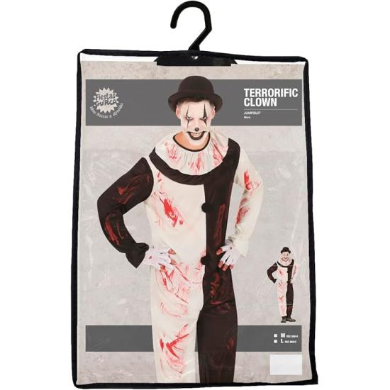 Fantasia de Palhaço Impiedoso Terrificador Masculino – Gola Sangrenta e Macacão