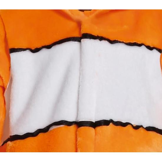 Fantasia de Peixe Palhaço - Macacão e Capuz Listrado Laranja e Branco para Bebê ** Fantasia de Peixe Palhaço - Macacão e Capuz Listrado Laranja e Branco para Bebê **