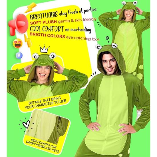 Fantasia de Sapo Adulto – Macacão de Pelúcia Macia com Capuz