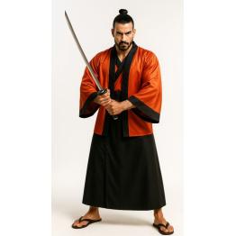 Traje masculino de samurai japonês – quimono, vestido e cinto.