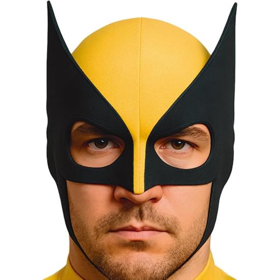 Fantasia de super-herói Wolverine musculoso dos X-Men para adultos, amarela, com capuz.