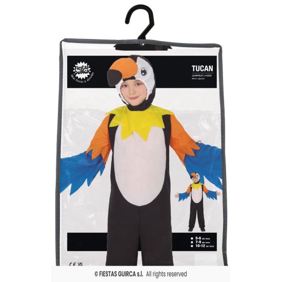 Fantasia infantil de tucano – Macacão com capuz para festas de carnaval e escolares.