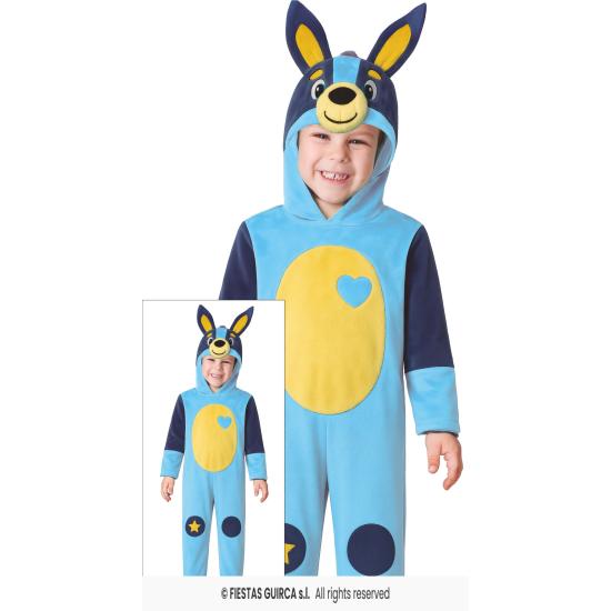 Fantasia de cachorro azul para crianças de 3 a 4 anos com capuz.