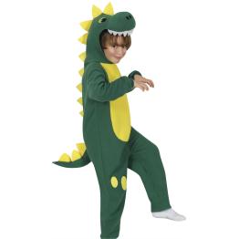 Fantasia de dinossauro verde infantil com capuz.