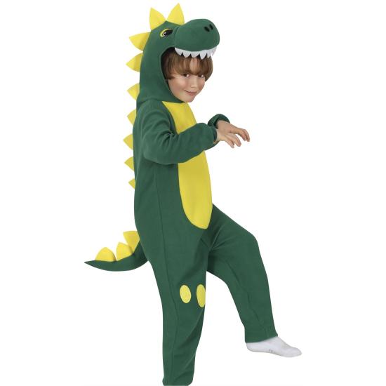 Fantasia de dinossauro verde infantil com capuz.