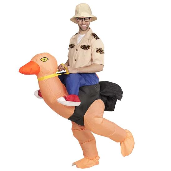 Fantasia inflável de explorador com avestruz tamanho único adulto