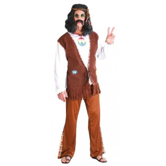 Fato de Hippie Flower Power castanho para adulto