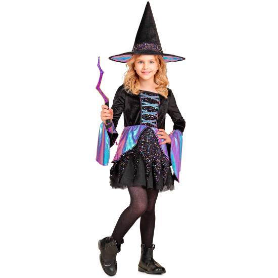 Fantasia infantil de bruxa de luxo – Vestido brilhante + chapéu