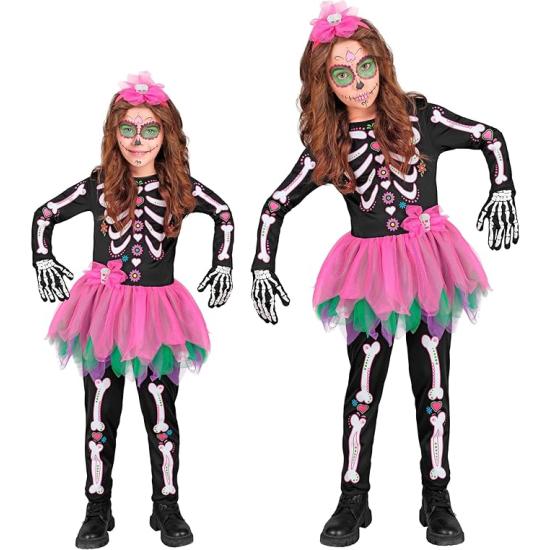 Fantasia infantil SKELTON - Dia dos Mortos (macacão com tutu + tiara de caveira)