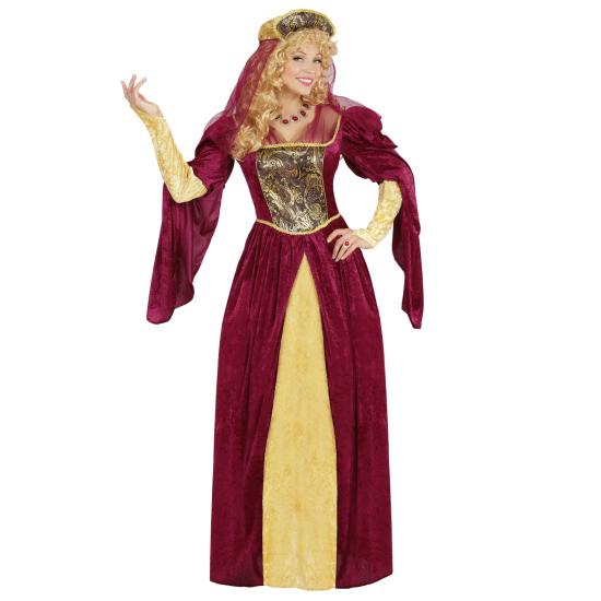 Traje feminino de luxo vermelho rainha medieval