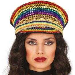 Boné de polícia multicolorido com strass – acessório de fantasia para festas de orgulho e comemorações