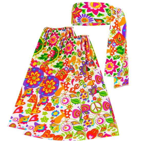 Conjunto Hippie anos 60/70, faixa de cabeça e manoplas, hippie, reggae, flower power