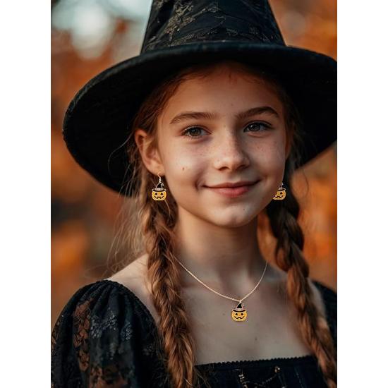 Kit de colar e brinco de abóbora de Halloween