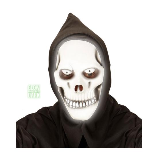 Máscara branca com capuz brilha no escuro