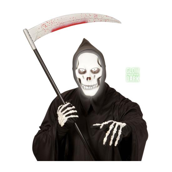 Máscara branca com capuz brilha no escuro