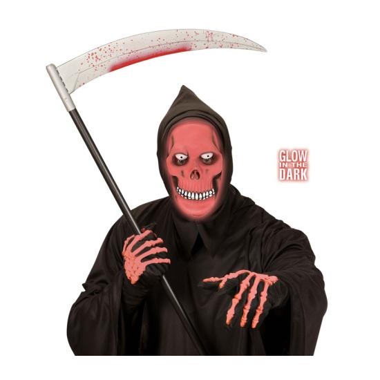 Máscara vermelha com capuz brilha escuro