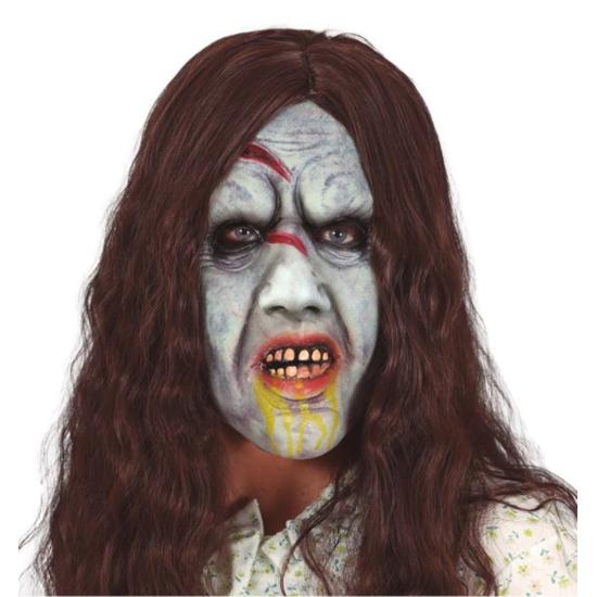 Máscara de látex de garota possuída com cabelo