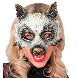 Máscara de lobo realista para carnaval, Halloween ou festas à fantasia – unissex – design 3D com detalhes dourados