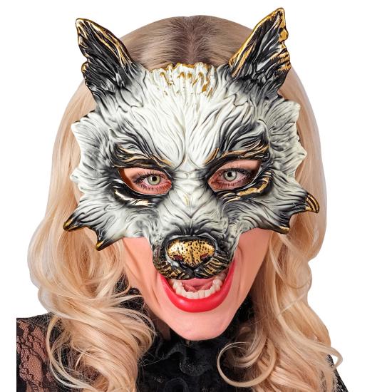 Máscara de lobo realista para carnaval, Halloween ou festas à fantasia – unissex – design 3D com detalhes dourados Máscara de lobo realista para carnaval, Halloween ou festas à fantasia – unissex – design 3D com detalhes dourados