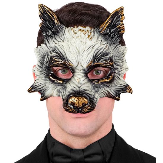 Máscara de lobo realista para carnaval, Halloween ou festas à fantasia – unissex – design 3D com detalhes dourados Máscara de lobo realista para carnaval, Halloween ou festas à fantasia – unissex – design 3D com detalhes dourados