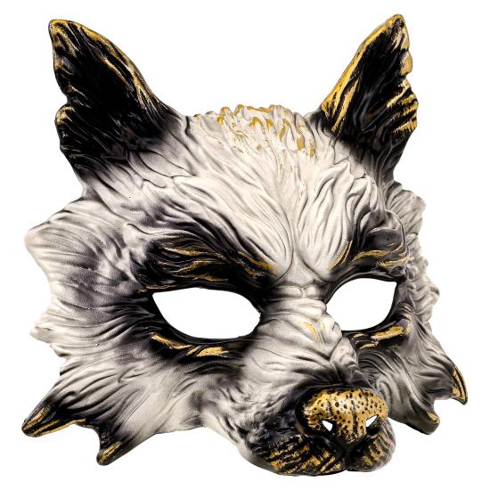 Máscara de lobo realista para carnaval, Halloween ou festas à fantasia – unissex – design 3D com detalhes dourados Máscara de lobo realista para carnaval, Halloween ou festas à fantasia – unissex – design 3D com detalhes dourados