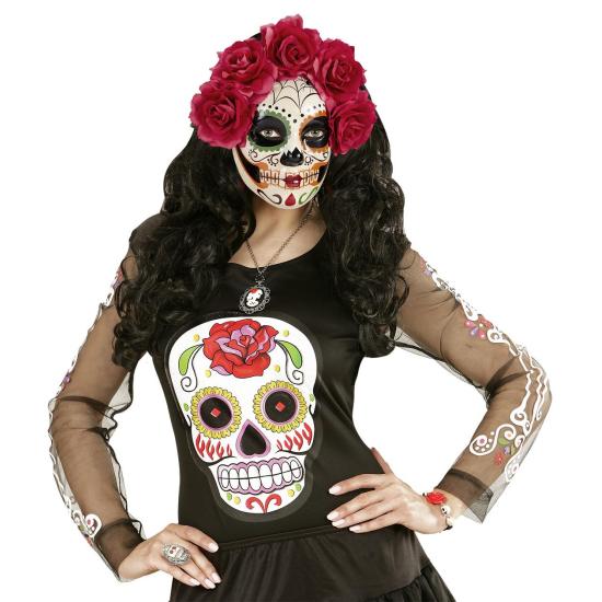 Máscara do Dia de Los Muertos decorada com rosas vermelhas