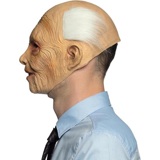 Máscara de fantasia de velho com peruca.