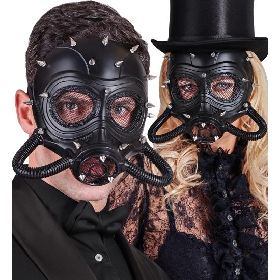 Máscara Steampunk Preta com Espinhos – Traje Gótico, Fetiche ou Pós-Apocalíptico