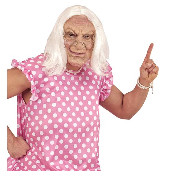 Máscara de fantasia antiga com peruca.