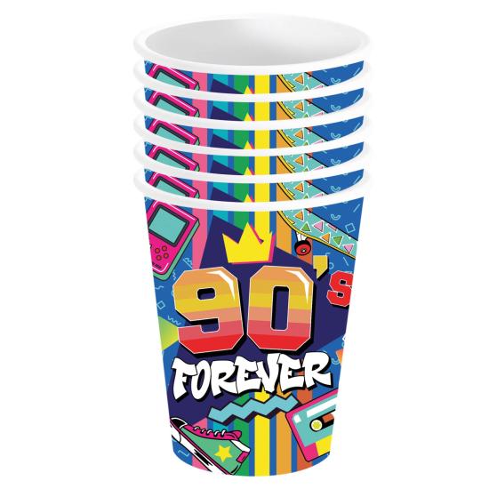 Pacote de 6 copos dos anos 90 240 ml 9 cms Pacote de 6 copos dos anos 90 240 ml 9 cms