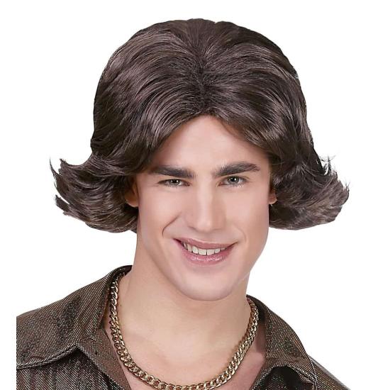 Peruca Disco dos anos 70 na cor castanha.