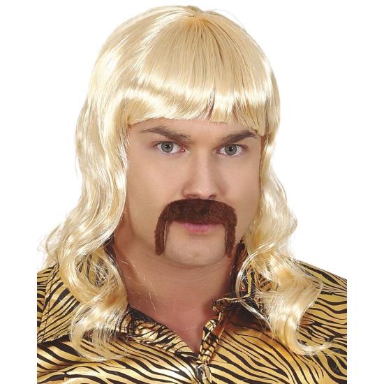 Peruca loira dos anos 70 com bigode Tyger King,
