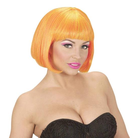 Peruca cabaré mista laranja e amarelo fluorescente.
