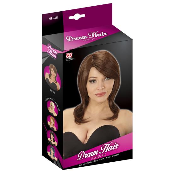 Peruca castanha de comprimento médio com franja premium