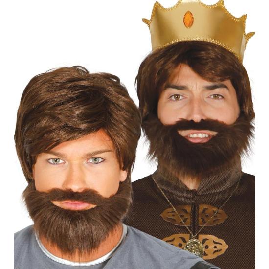 Peruca marrom com personagens de barba.